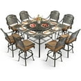 thumbnail image 1 of VIVIJASON 9-Piece High Patio Dining Set, All Weather Cast Aluminum Outdoor Bar Table and Chairs Set, Includes 8 Swivel Bar Stools & 64" Bar Height Dining Table with 35.5" Lazy Susan, Umbrella Hole, 1 of 8