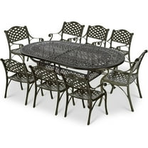 VIVIJASON 9-Piece Outdoor Dining Set, All-Weather Cast Aluminum Retro Patio Dining Set, Include 8 Chairs and an Oval Table with Umbrella Hole for Balcony Lawn Garden Backyard