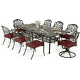 thumbnail image 1 of VIVIJASON 9-Piece Outdoor Dining Set, Cast Aluminum Patio Furniture Table & Chairs Set for 8, Include 94.5" Rectangular Table, 2 Swivel Rocker Chairs, 6 Stationary Chairs, Umbrella Hole, Red Cushion, 1 of 7