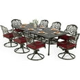 thumbnail image 1 of VIVIJASON 9-Piece Outdoor Dining Set, Cast Aluminum Retro Patio Furniture Table and Chairs Set for 8, Include 94.5" Rectangular Table and 8 Swivel Rocker Chairs with Umbrella Hole, Red Cushion, 1 of 7