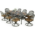 thumbnail image 1 of VIVIJASON 9-Piece Outdoor Dining Set, Cast Aluminum Retro Patio Furniture Table and Chairs Set for 8, Include 94.5" Rectangular Table and 8 Swivel Rocker Chairs with Umbrella Hole, Khaki Cushion, 1 of 7
