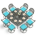 thumbnail image 1 of VIVIJASON 9-Piece Outdoor Furniture Dining Set for 8, All-Weather Cast Aluminum Patio Table and Chairs Set with 8 Swivel Rocker Chairs, 64" Large Square Dining Table with Umbrella Hole, Ocean Blue, 1 of 7