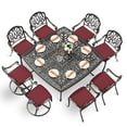 thumbnail image 1 of VIVIJASON 9-Piece Outdoor Furniture Dining Set for 8, Cast Aluminum Patio Table and Chairs Set with 6 Stationary Chairs, 2 Swivel Rocker Chairs, 64" Large Square Dining Table, Umbrella Hole, Red, 1 of 7