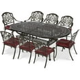 thumbnail image 1 of VIVIJASON 9-Piece Outdoor Furniture Dining Set, All-Weather Cast Aluminum Patio Conversation Set, Include 8 Cushioned Chairs and an Oval Table with Umbrella Hole for Balcony Lawn Backyard, Red Cushion, 1 of 7
