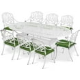 thumbnail image 1 of VIVIJASON 9-Piece Outdoor Furniture Dining Set, All-Weather Cast Aluminum Patio Conversation Set Include 8 Cushioned Chairs and an Oval Table with Umbrella Hole for Lawn Backyard (White/Green Cushion, 1 of 7