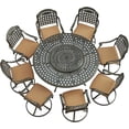 thumbnail image 1 of VIVIJASON 9-Piece Outdoor Furniture Dining Set, Rust-Free Cast Aluminum Patio Conversation Set, Include 8 Swivel Dining Chairs & 61" Round Dining Table with 31" Lazy Susan, Umbrella Hole, Khaki, 1 of 7