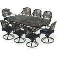 thumbnail image 1 of VIVIJASON 9-Piece Outdoor Patio Furniture Dining Set, All-Weather Cast Aluminum Conversation Set, Include 8 Swivel Dining Chairs and an Oval Table with Umbrella Hole, Navy Blue Cushion, 1 of 7