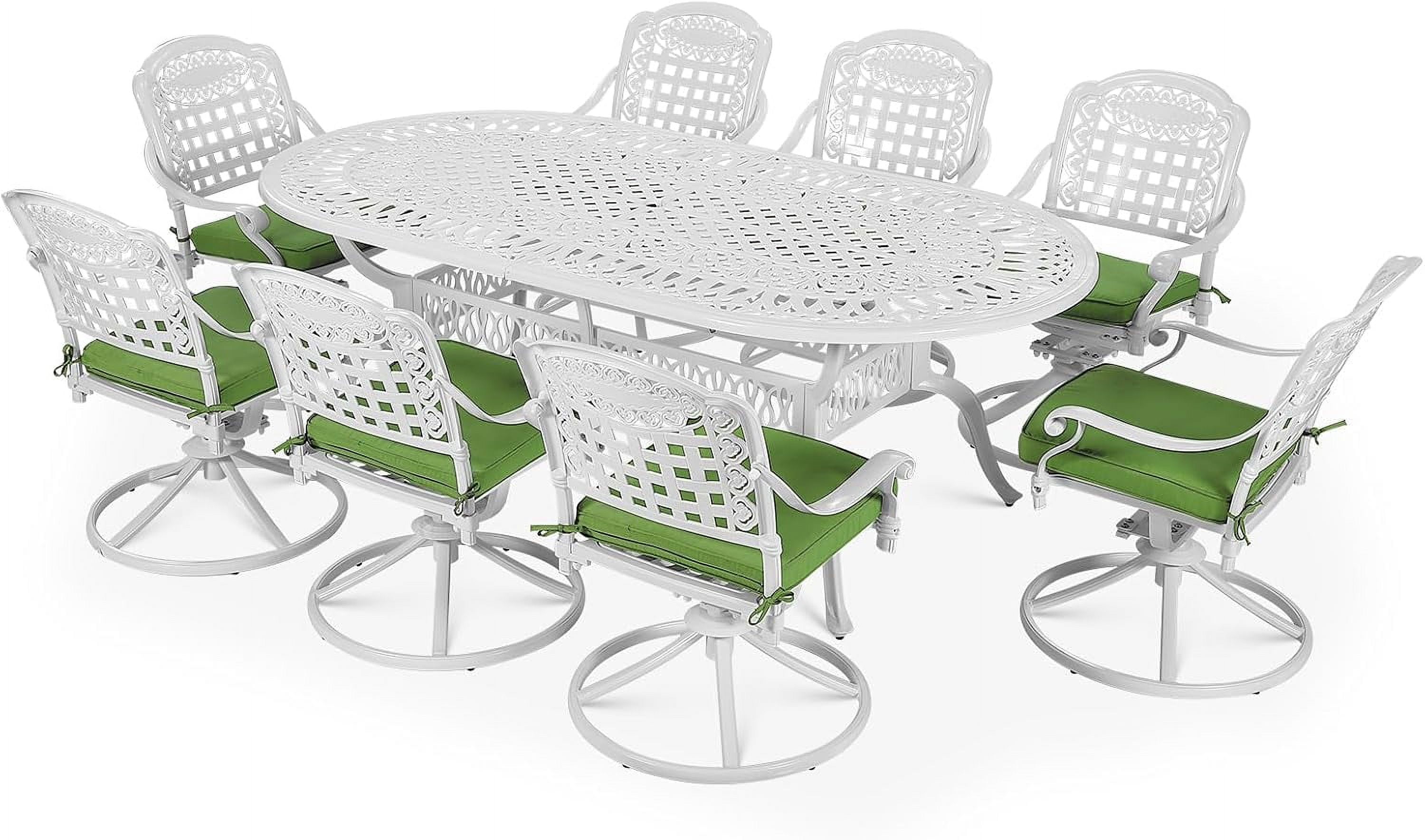 White and Green Cast Aluminum 9-Piece Outdoor Dining Set