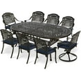 thumbnail image 1 of VIVIJASON 9-Piece Patio Furniture Dining Set, All-Weather Cast Aluminum Outdoor Conversation Set, Include 6 Stationary Chairs, 2 Swivel Dining Chairs, Oval Table with Umbrella Hole, Navy Blue Cushion, 1 of 7
