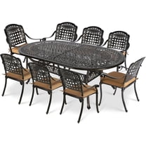 VIVIJASON 9-Piece Patio Furniture Dining Set, Rust-Free Cast Aluminum Outdoor Conversation Set, Include 8 Cushioned Chairs and an Oval Table with Umbrella Hole for Balcony Lawn Garden Backyard