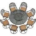 thumbnail image 1 of VIVIJASON 9-Piece Patio Furniture Dining Set, Rust-Free Cast Aluminum Outdoor Conversation Set, Include 8 Swivel Dining Chairs & 61" Round Dining Table with 31" Lazy Susan, Umbrella Hole, Khaki, 1 of 7