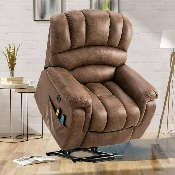VIVIJASON Heavy Duty and Safety Motion Wide Recliners with Heat & Massage for Elderly Big People, Large Power Lift Chair Electric Recliner with 2 Remote Controls, Side Pockets & USB Ports, Brown