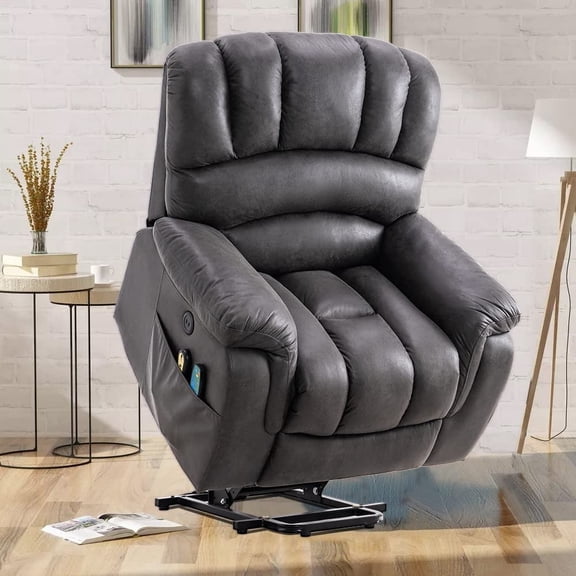 VIVIJASON Heavy Duty and Safety Motion Wide Recliners with Heat & Massage for Elderly Big People, Large Power Lift Chair Electric Recliner with 2 Remote Controls, Side Pockets & USB Ports, Gray
