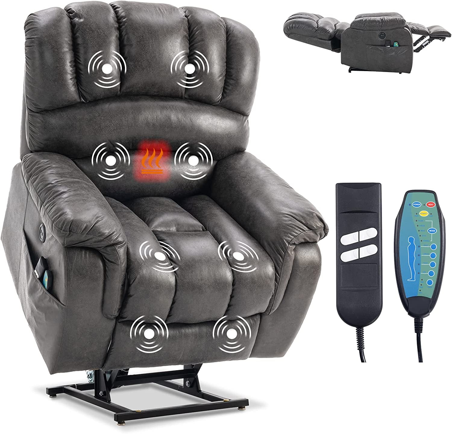 VIVIJASON Large Lay Flat Sleeping Dual Motor Lift Chair Recliners with 2 Remote Controls, Side