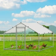 VIVIJASON Large Metal Chicken Coop Outdoor Walk-in Poultry Cage Hen Run House Rabbits Habitat Cages Spire Shaped Coop with Waterproof and Anti-UV Cover for Yard Farm (6.36' L x 9.64' W x 6.36' H)