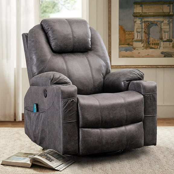 VIVIJASON Manual Massage 360° Swivel and Heating Recliner, Gray