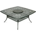thumbnail image 1 of VIVIJASON Outdoor 64" Patio Dining Table for 8 Person, Large Patio Square Dining Table with 24" Lazy Susan, Dark Bronze Cast Aluminum Rustic Patio Table W/Umbrella Hole for Balcony, Porch and Deck, 1 of 7