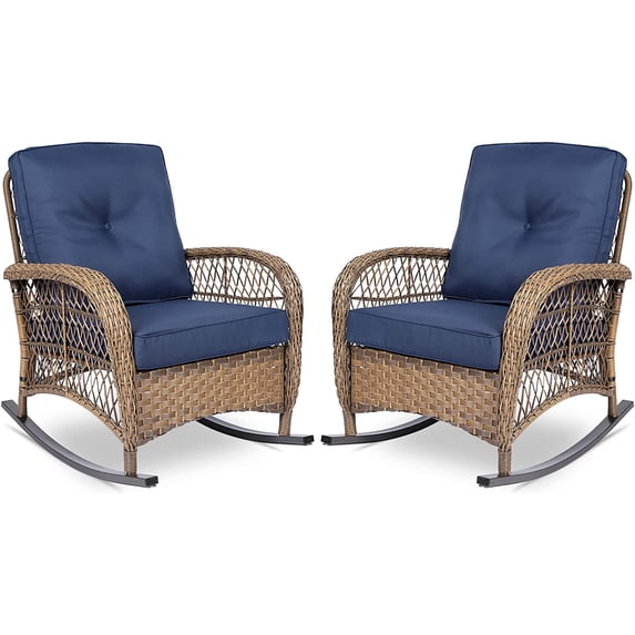 VIVIJASON Outdoor Rocking Chairs with Cushions, Navy Blue (Set of 2)