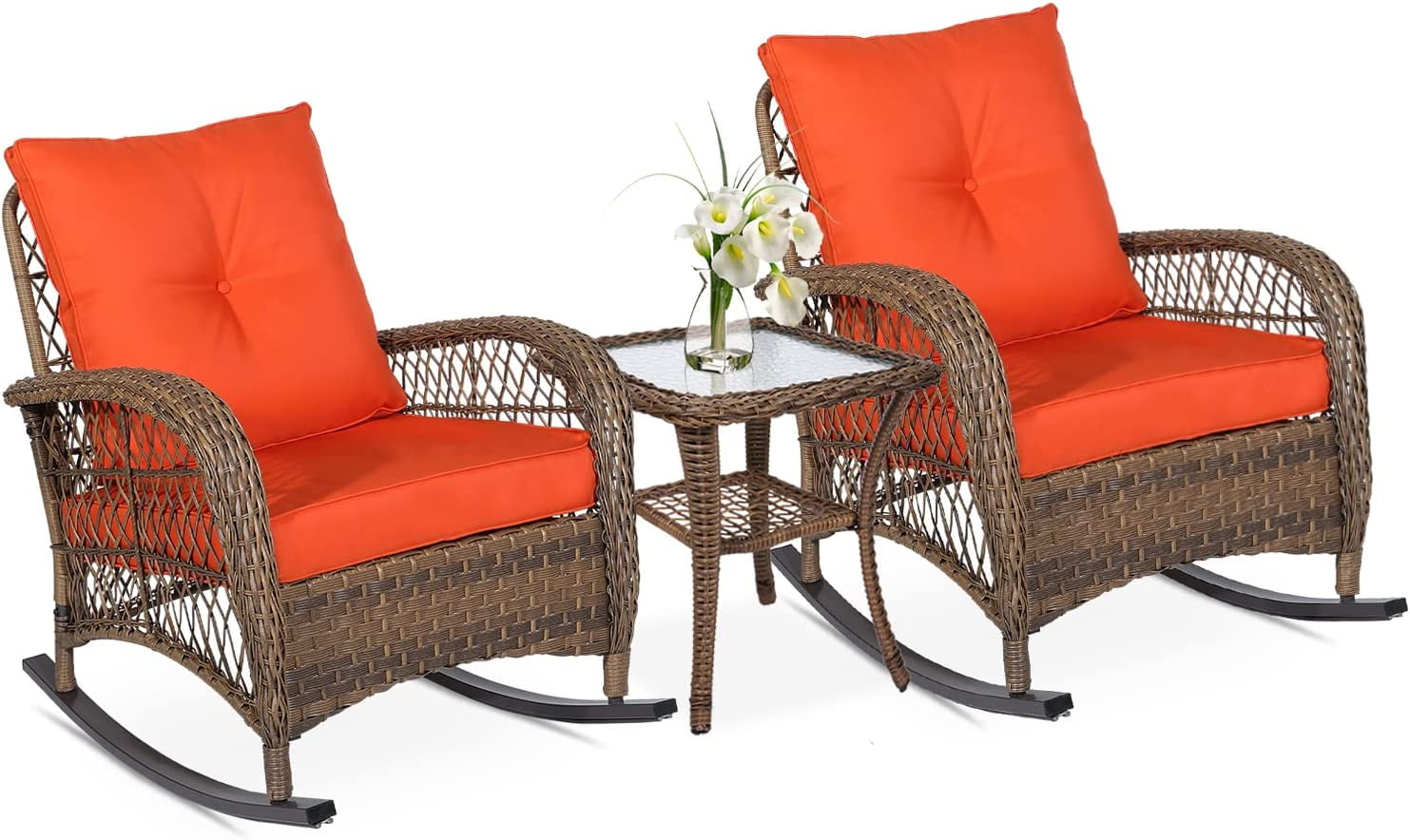 VIVIJASON Outdoor Wicker Rocking Chair, Patio Rattan Rocker Chair with ...