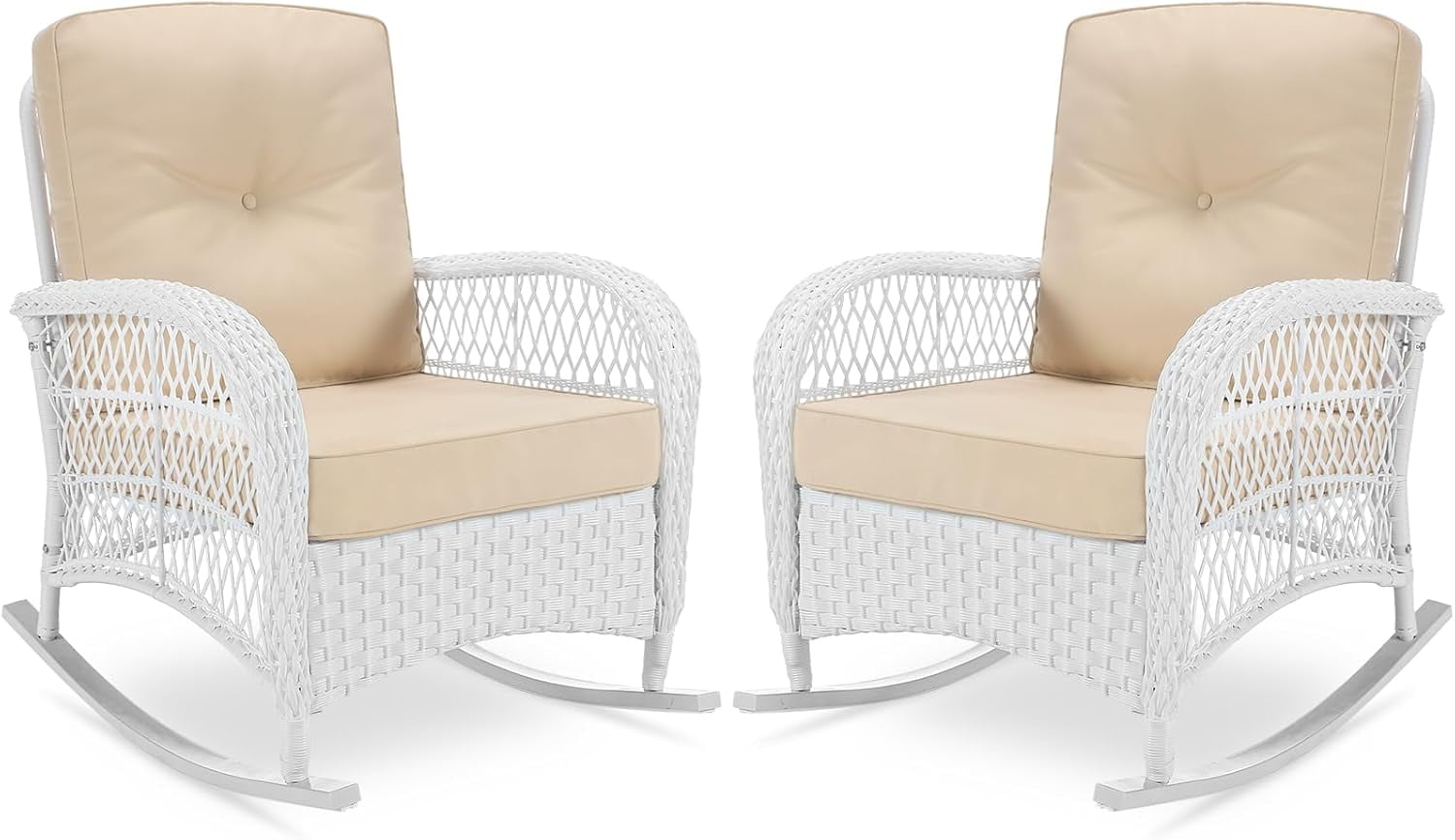 VIVIJASON Outdoor Wicker Rocking Chair, Patio Rattan Rocker Chair with ...