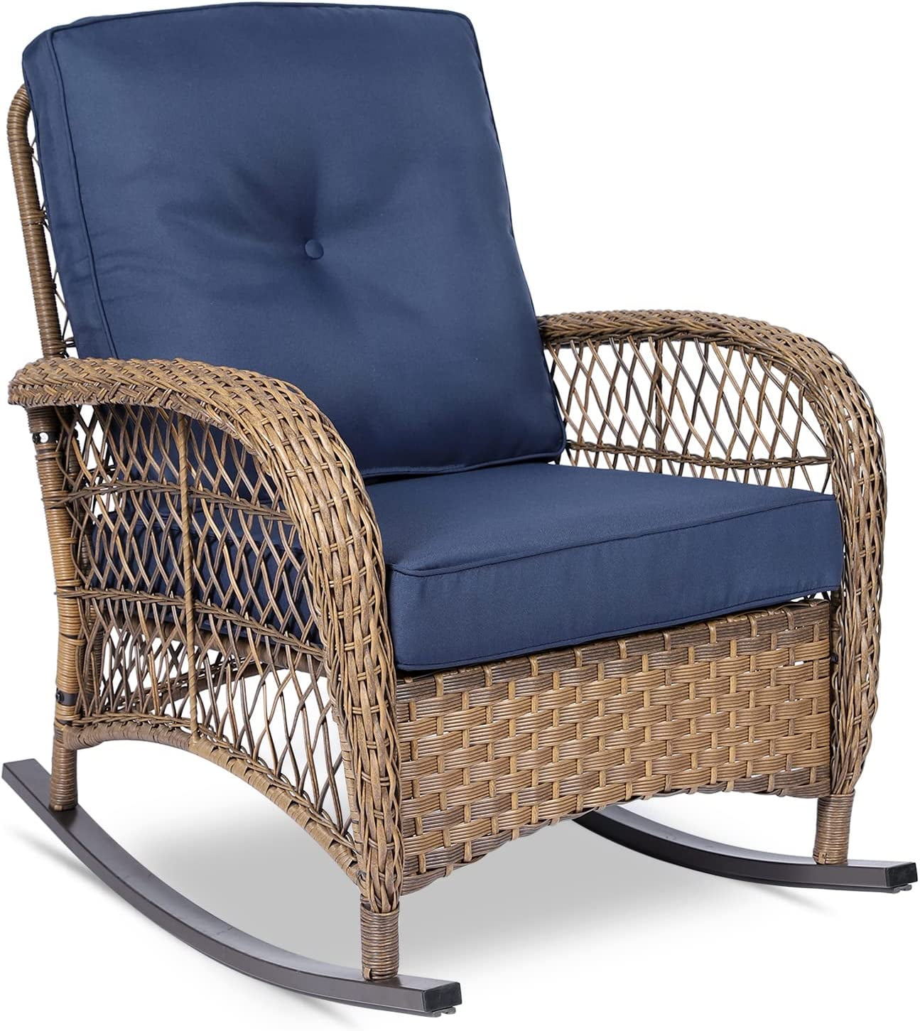 VIVIJASON Outdoor Wicker Rocking Chair, Patio Rattan Rocker, All ...