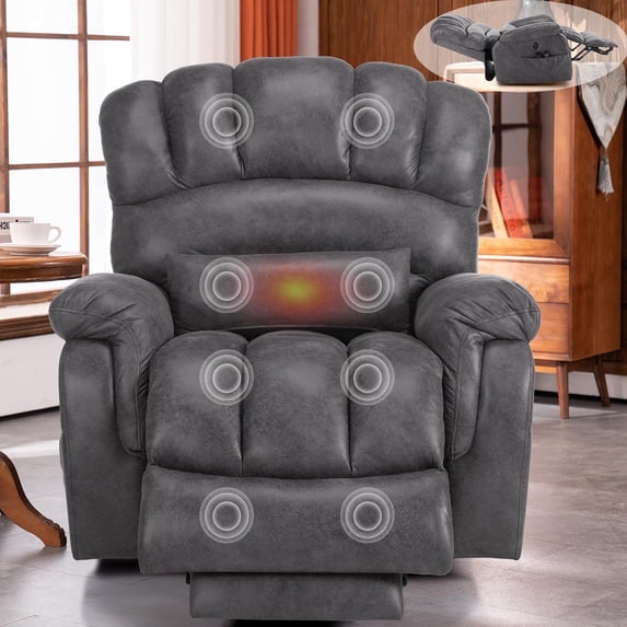 VIVIJASON Tall Man Large Dual Motor Power Lift Recliner Chair with Extended Footrest, Overstuffed Lay Flat Sleeper Electric Recliner W/Heat & Massage, Lumbar Pillow, USB & Type-C Ports, Gray