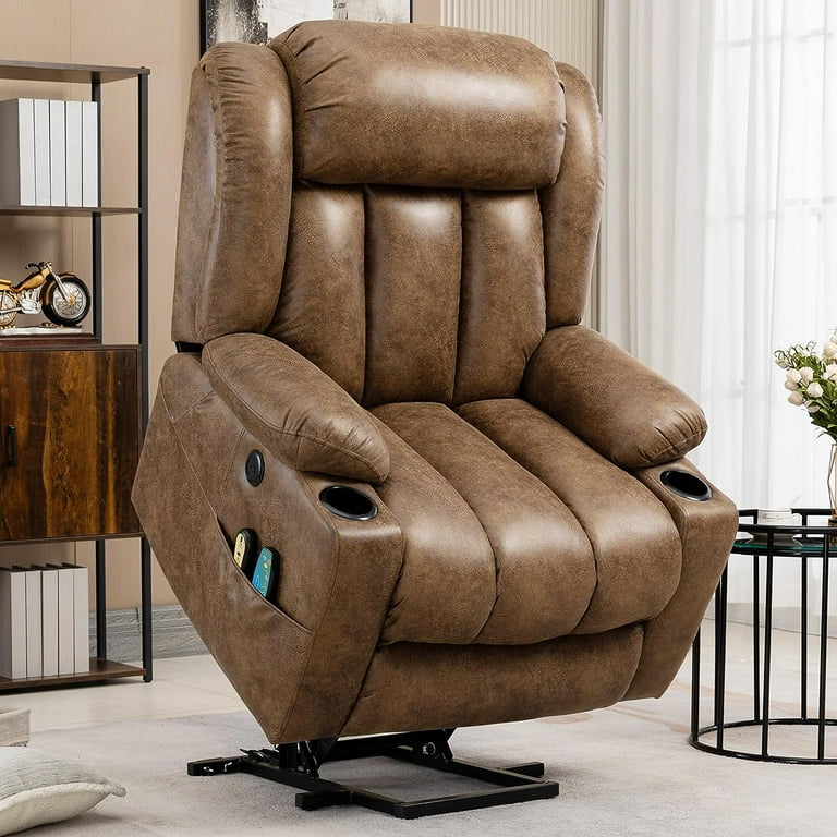 VIVIJASON Oversized Power Lift Recliner with Massager Heater Extended Footrest USB Ports Brown Walmart