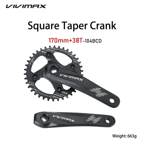 VIVIMAX MTB Mountain Bike Single Speed Square Taper Crankset -170mm Cranksets Bicycle Crank Set with 104BCD 32/34/36/38T Fit for Ebike/Commuter Bike