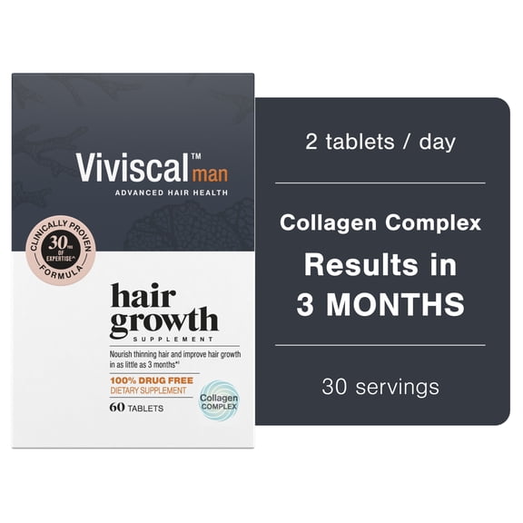 Viviscal Men's Hair Growth Supplements for Thicker Fuller Hair, Clinically Proven Collagen Complex, 60 Tablets 1 Month Supply