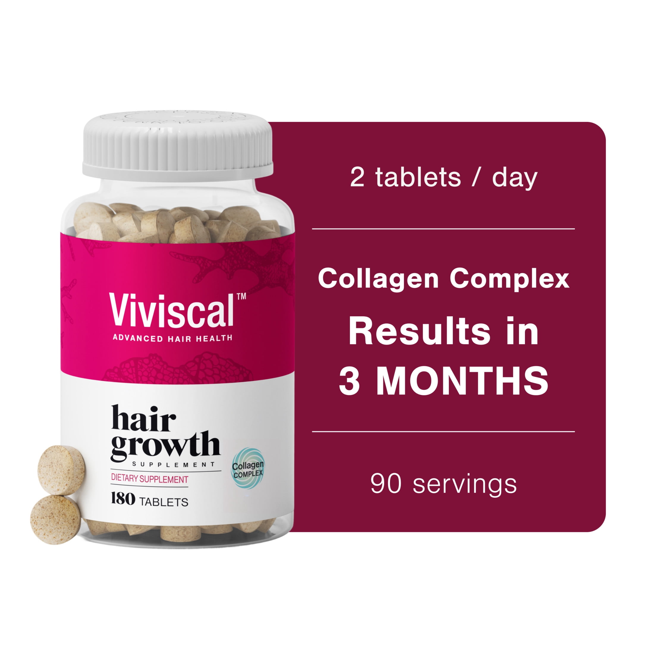 Viviscal Hair Growth Supplements for Women, Thicker Fuller Hair Support for Thinning Hair and Hair Loss, with Biotin and Collagen, Drug-Free, 180 Tablets, 90-Day Supply