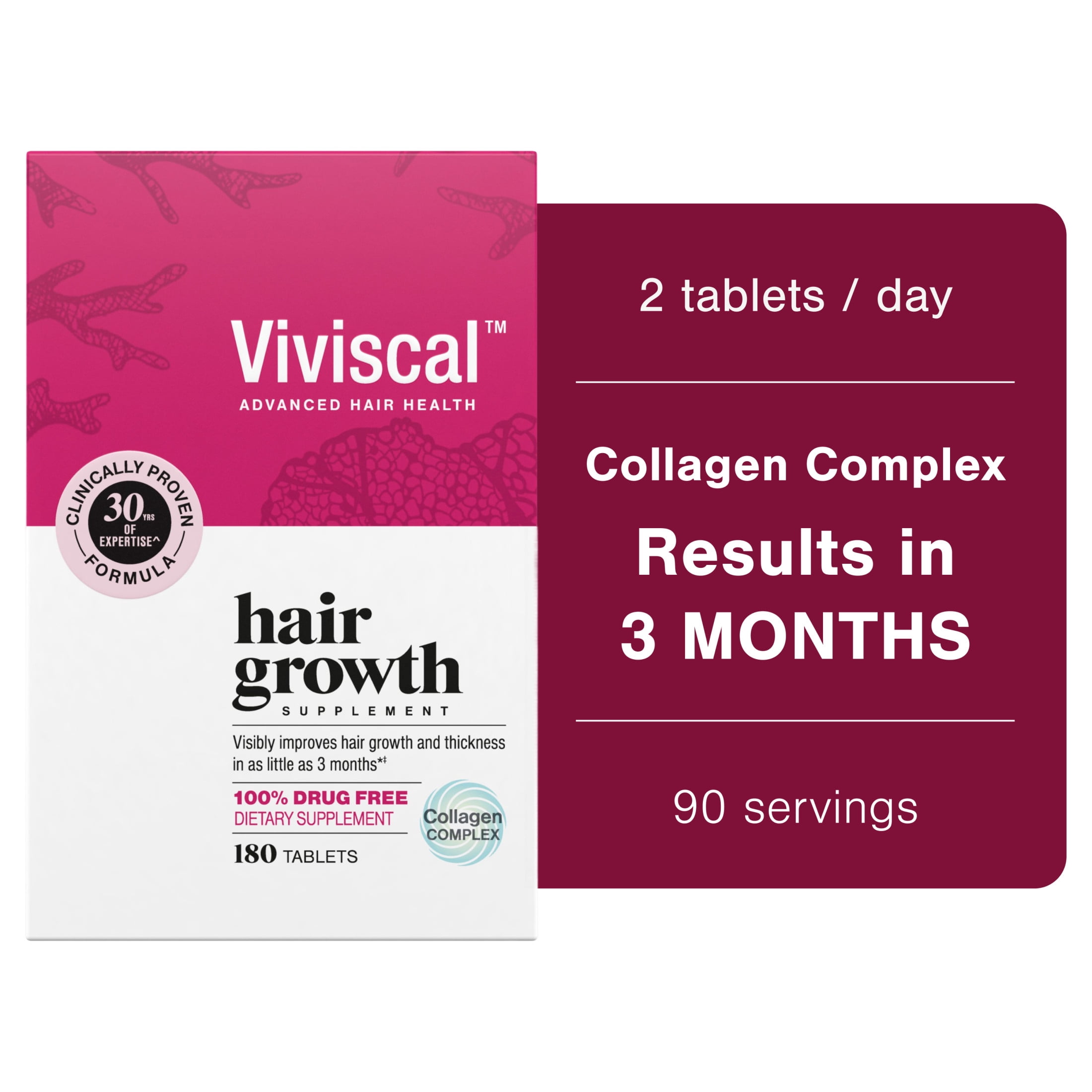Viviscal Hair Growth Supplements for Women, Thicker Fuller Hair Support for Thinning Hair and Hair Loss, with Biotin, Drug-Free, 180 Tablets, 90-Day Supply