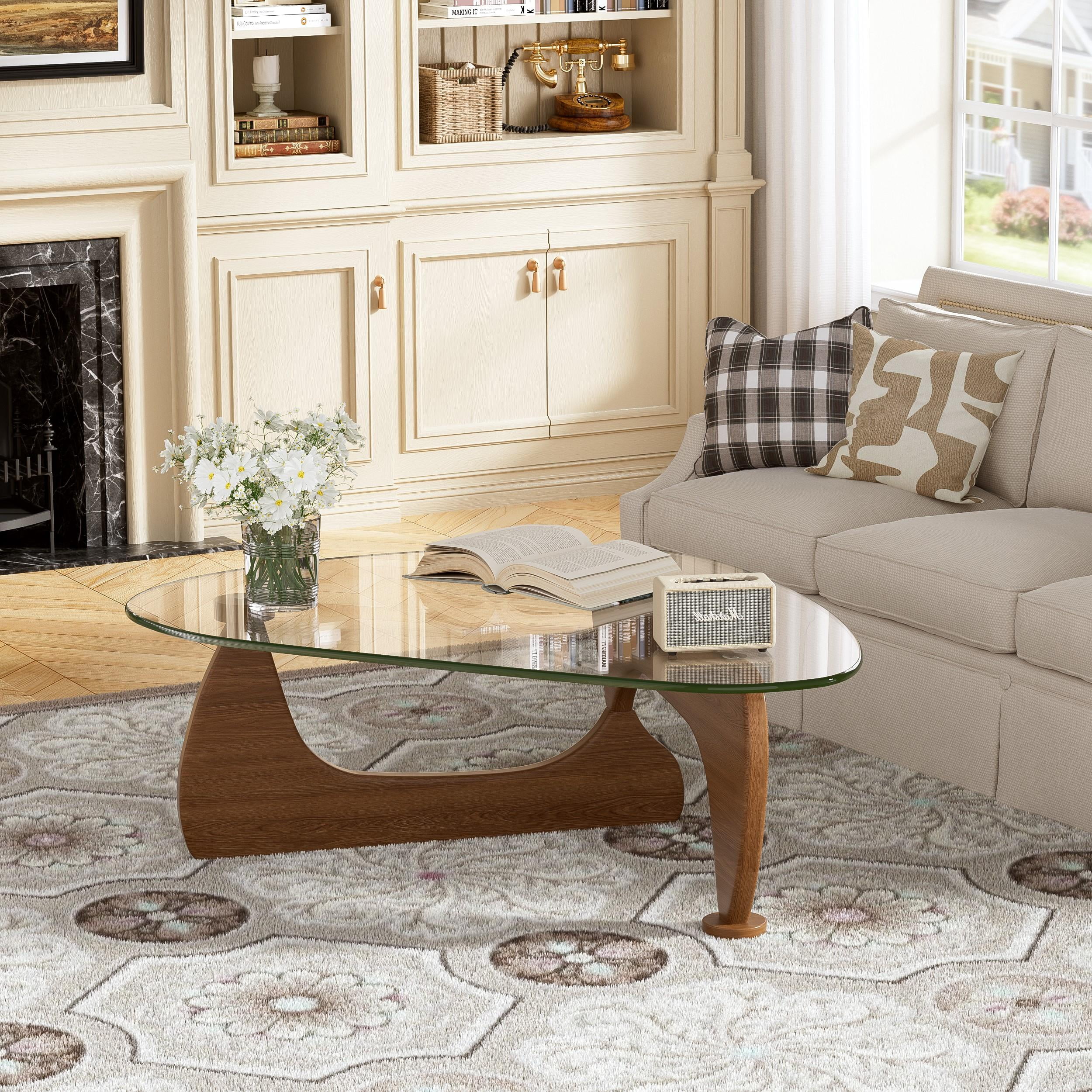 VIVISPECIAL Coffee Table with Glass Top, 50'' Triangle Glass Coffee ...