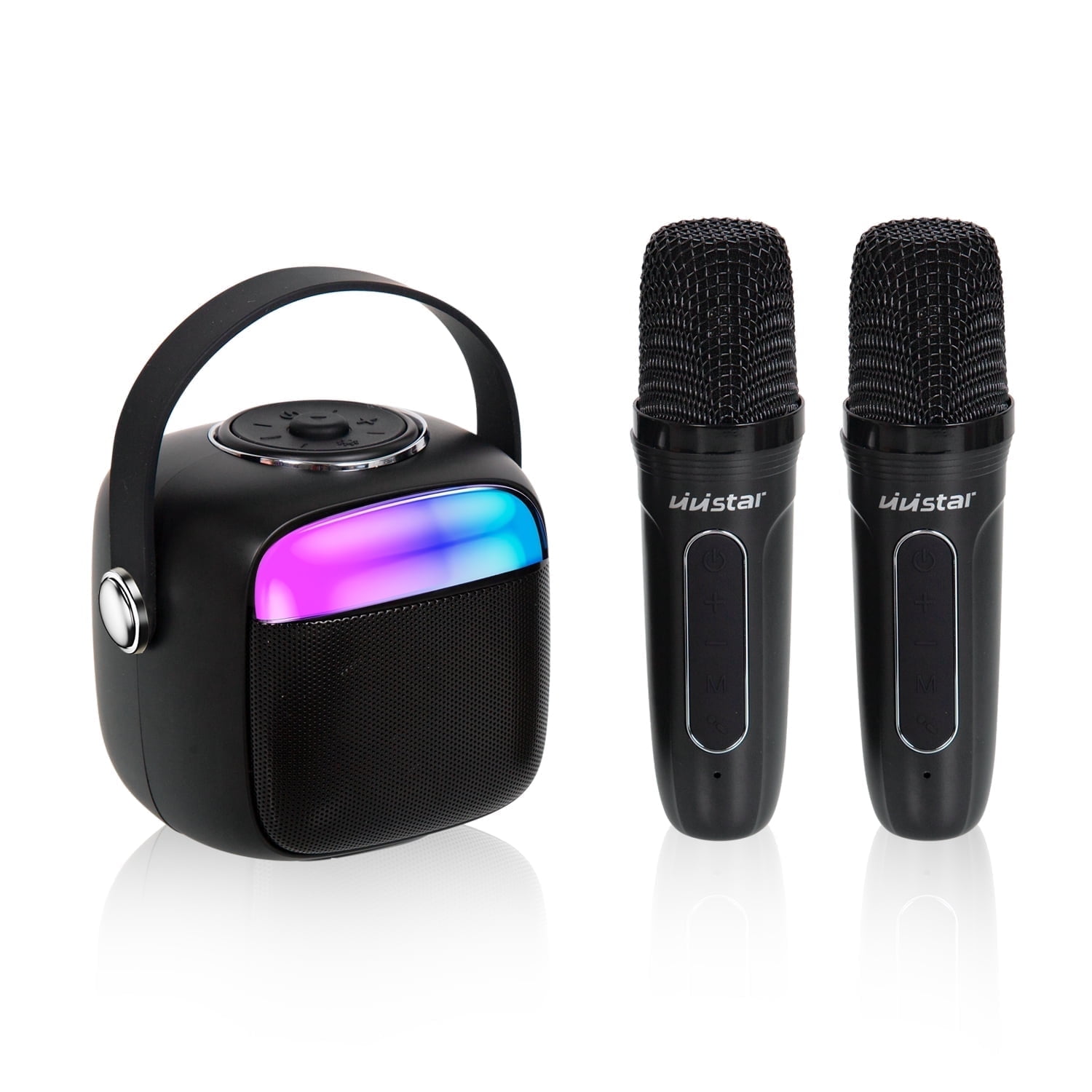 VIVISTAR Karaoke Machine for Kids Portable Bluetooth Speaker with 2 Wireless Microphones Mini Karaoke Speaker with LED Lights Birthday Gifts for Adults Girls Boys Family Home Party Outdoor (Black)