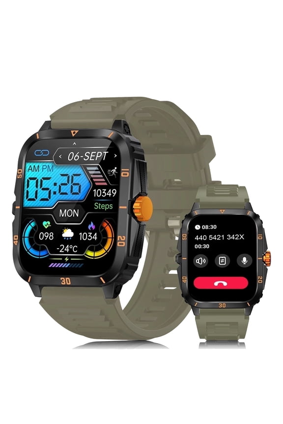 Smart Watch, 1.96 Full Touch Answer Make Call Android Smartwatch for Men Women Compatible with Android & iOS (Green)