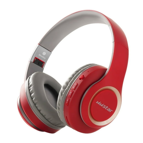VIVISTAR Wireless Over-Ear Headphones, Noise Cancelling Bluetooth Headphones with Microphone Gray Red