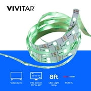 Vivitar TV LED Backlight - 8ft Smart Full-Color RGB LED Strip Lights for up to 65" TV or PC Monitors, with Sound & Screen Sync Sensor and Remote - Mood Lighting, Home Decor Lights