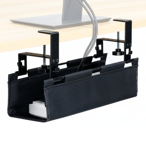VIVO 16” Black Clamp-on Fabric Cable Power Strip Management Tray