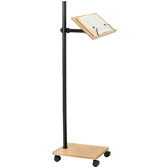 VIVO 16 inch Mobile Bamboo Book Stand for Hands Free Reading, Rolling Lectern