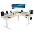 thumbnail image 1 of VIVO 2-Tier Electric 63" x 55" Corner Desk, Light Wood Table Top, White Frame, 1 of 4
