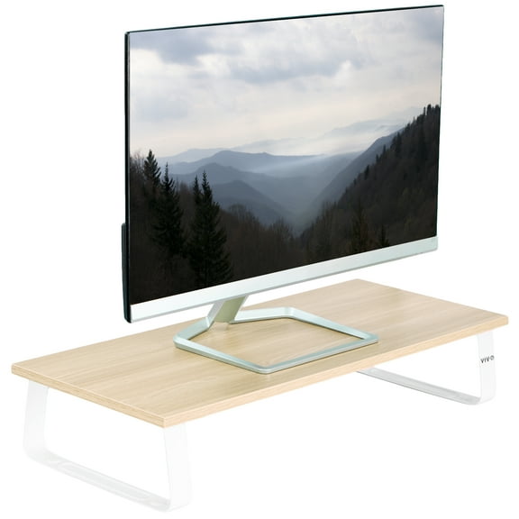 VIVO 24" Desktop Stand Organizer, TV Monitor Riser, Light Wood Top, White Legs