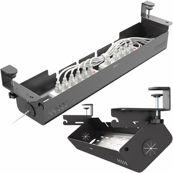VIVO 35" Clamp-On Under-Desk Cable Management Box, Flip-Open Lid, Holds 11lbs