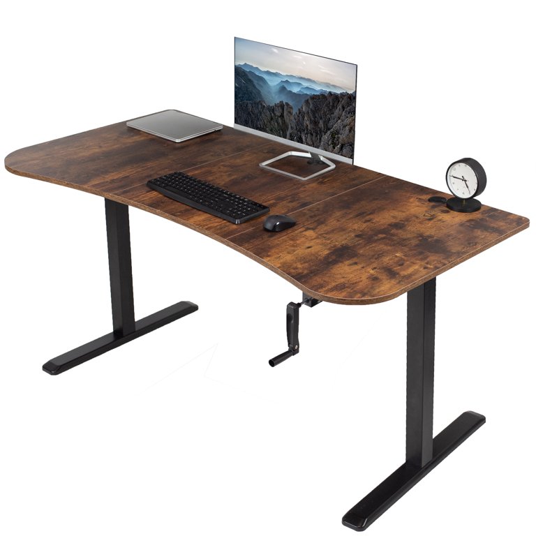 vivo 63 x 32 Rustic Vintage Brown Black Manual Height Adjustable Stand Up Desk