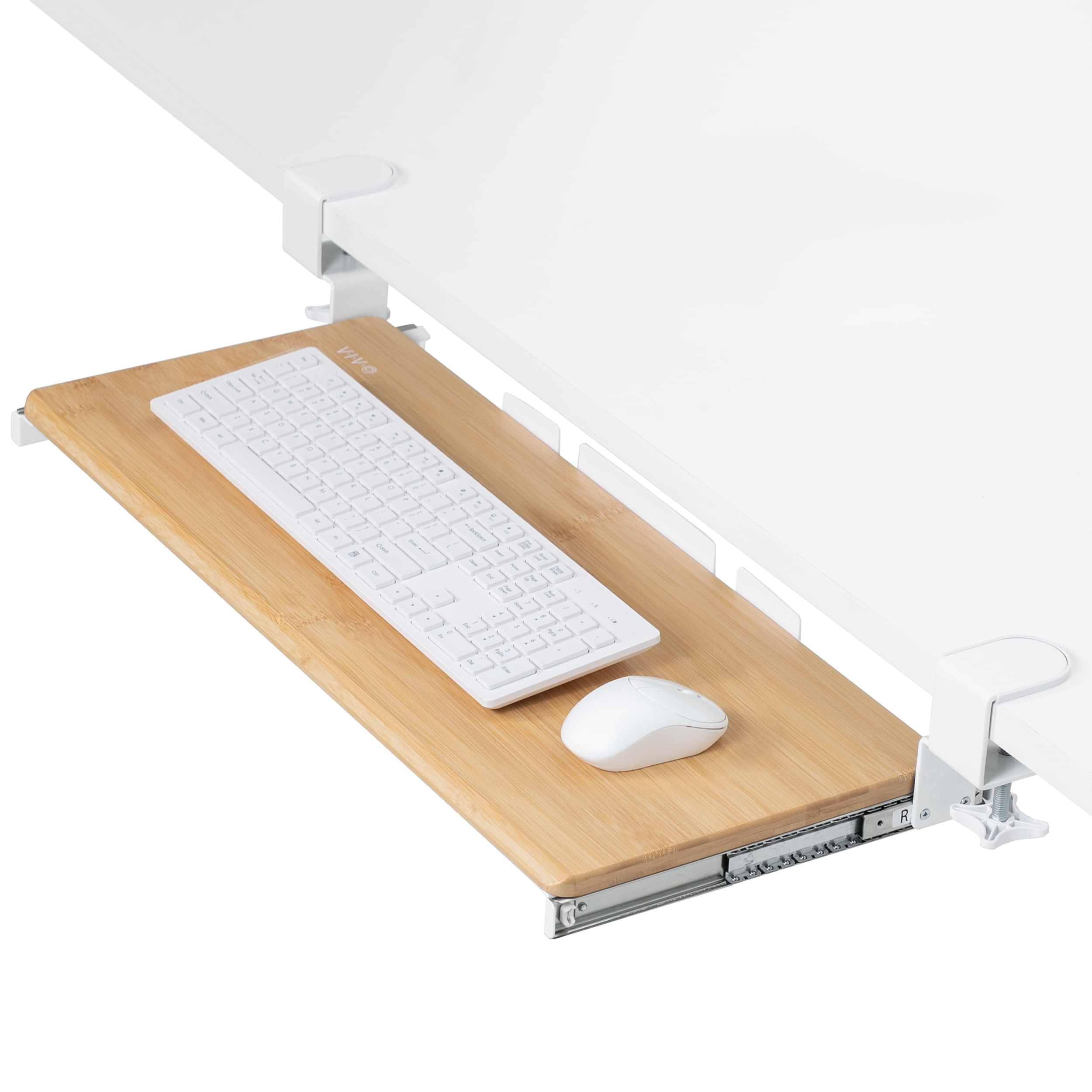 Bamboo and White Adjustable Under Desk Keyboard Tray