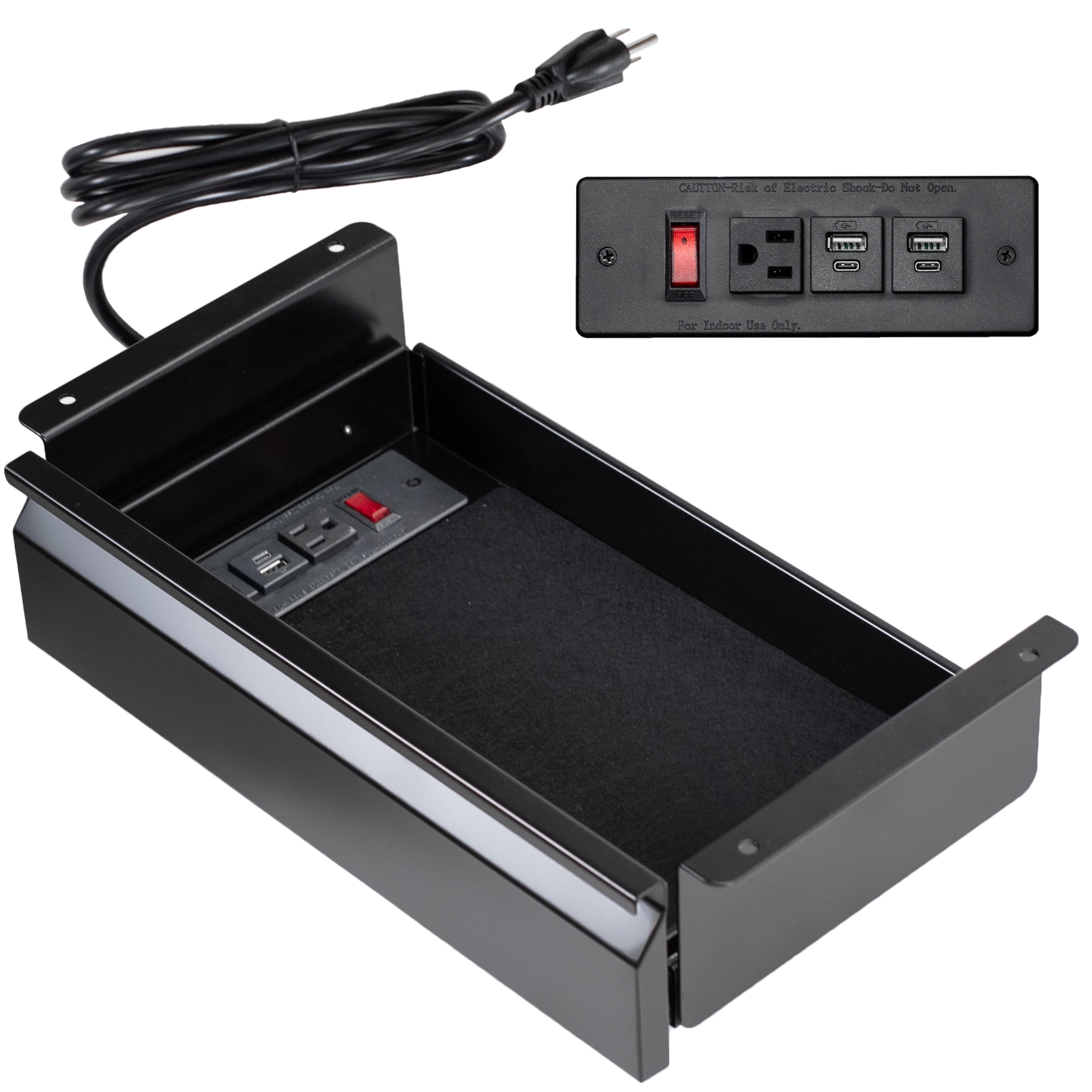 VIVO Black 16" Pull Out Under Desk Storage Drawer with Built-in Power Strip