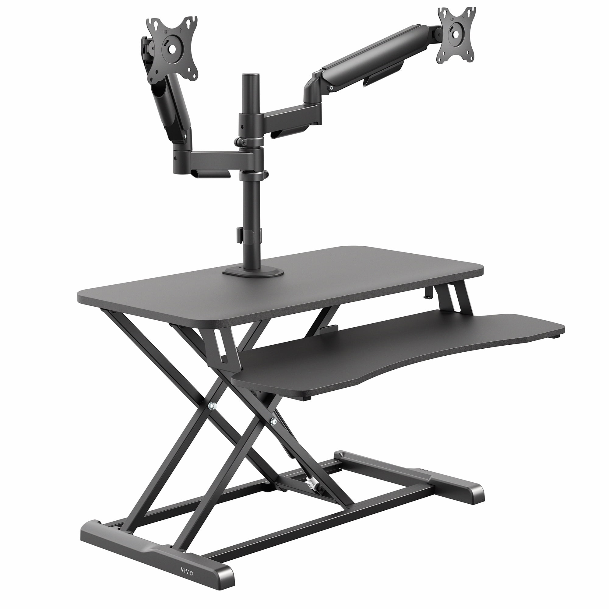 VIVO Black 32" Standing Desk Riser with Dual Monitor Arm for up to 32" Screens