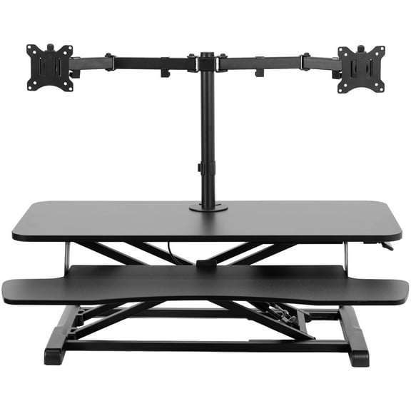 VIVO Black 36" Standing Desk Riser with Adjustable Dual 13" to 30" Monitor Mount