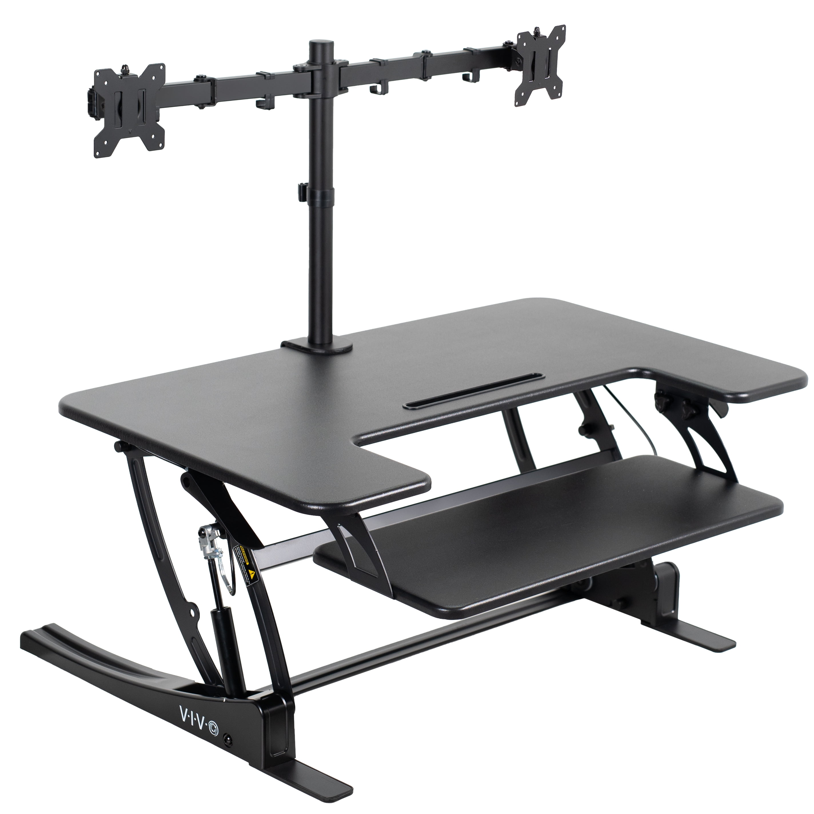 Black Adjustable Standing Desk Converter with Dual Monitor Mount