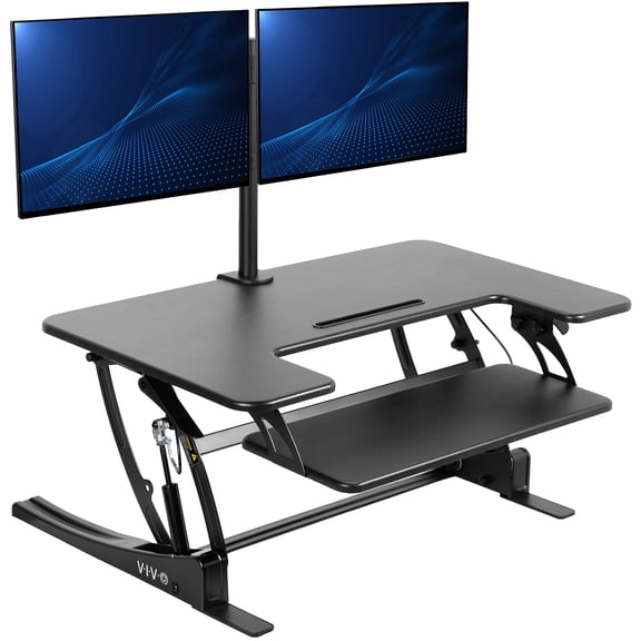 VIVO Black 36" Standing Desk Riser with Dual Monitor Stand for up to 30" Screens