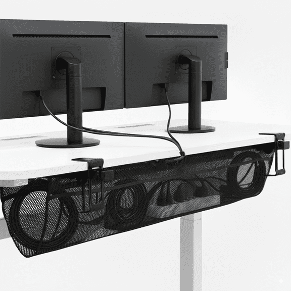VIVO Black 44" Clamp-on Under Desk Cable Net, Mesh Cable Management