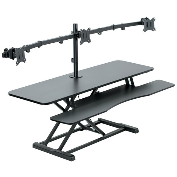 VIVO Black 48" Standing Desk Riser with Triple 21.5" to 27" Monitor Mount
